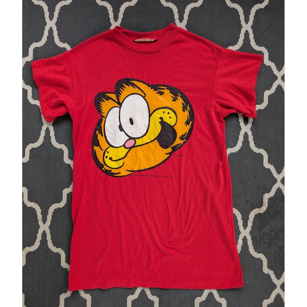 Vintage Big Head Garfield Sleep Shirt Womens Large‎ 90s Red Jim Davis Nightgown
